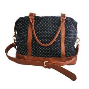 Women's Large Navy Polka Dots Canvas Travel Satchel Bag with Trolley Sleeve